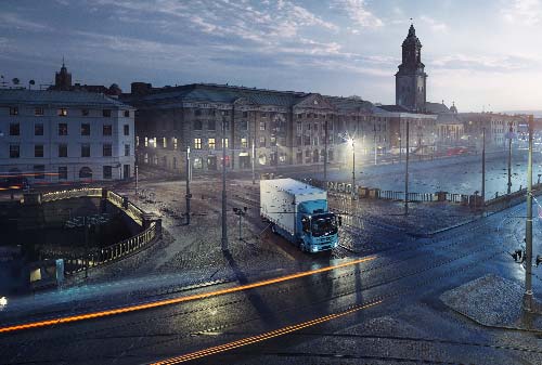 Volvo FL van boven in de stad
